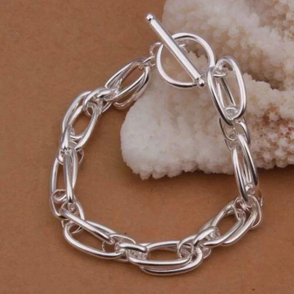 925 Sterling Silver Chunky Bracelet Toggle Chain Link Bracelet - Picture 3 of 7